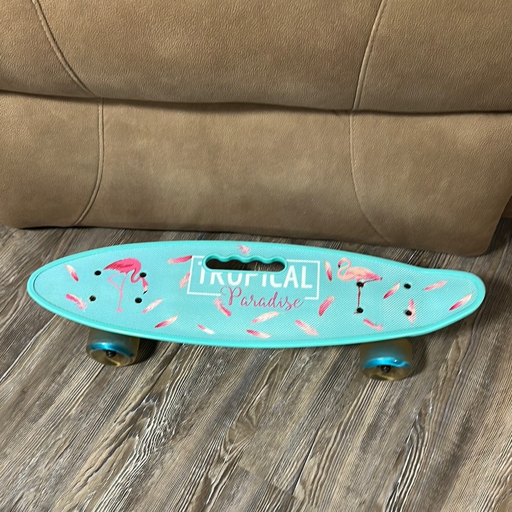 Tropical Paradise Skateboard with Flamingo Design